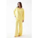 Kadın Oversize Sarı Desenli Pamuklu Kalın Pijama Takımı