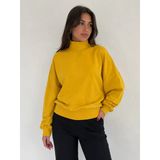 Kadın Oversize Sarı Yarım Balıkçı Yaka Triko Kazak - Sarı