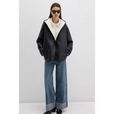 Kadın Oversize Siyah Suni Deri Ceket - L