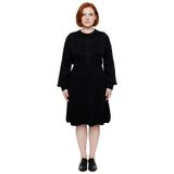 Kadın Oversize Skater Midi Boy Triko Elbise Örgü Detaylı Bisiklet Yaka Uzun Kollu Rahat Kışlık Stil-Siyah-XL