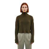 Kadın Oversize Super Crop Balıkçı Yaka Kışlık Triko Kazak Uzun Kollu Rahat Ve Şık Stil Kaliteli -Haki-L