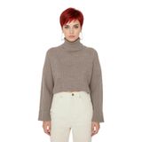 Kadın Oversize Super Crop Balıkçı Yaka Kışlık Triko Kazak Uzun Kollu Rahat Ve Şık Stil Kaliteli -Kahverengi-M