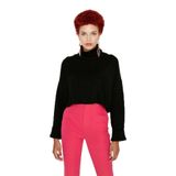 Kadın Oversize Super Crop Balıkçı Yaka Kışlık Triko Kazak Uzun Kollu Rahat Ve Şık Stil Kaliteli -Siyah-S