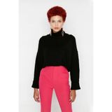 Kadın Oversize Super Crop Balıkçı Yaka Kışlık Triko Kazak Uzun Kollu Rahat Ve Şık Stil Kaliteli -Siyah-XS