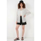 Kadın Oversize Tek Cepli Çizgili Viskon Beyaz Gömlek - 38