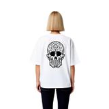 Kadın Oversize Tişört Dekoratif Çiçek Motifli Şeker Kafatası Baskısı Rahat Kesim Günlük Modern Şık