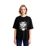 Kadın Oversize Tişört Kağıt Oyunları Zarı Poker Çipi Line Art Baskı Rahat Kesim Günlük Modern Şık