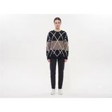 Kadın Oversize Triko Kazak - Modern Geometrik Desen - Siyah