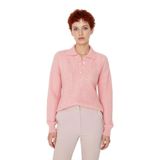 Kadın Oversize Triko Polo Yaka Saç Örgü Düşük Kollu Rahat Kışlık Basic Stil Kazak Kaliteli -Pembe-M