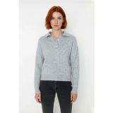 Kadın Oversize Triko Polo Yaka Saç Örgü Düşük Kollu Rahat Kışlık Basic Stil Kazak Kaliteli