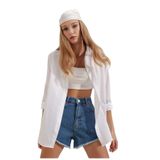 Kadın Oversize Uzun Basic Beyaz Gömlek - 10412 Beyaz 42