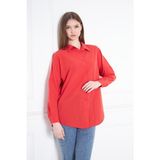 Kadın Oversize Uzun Basic Gömlek - Kırmızı - 36
