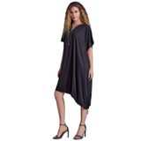 Kadın Oversize Yakası İp Bağlamalı Kısa Kollu Beli Lastik Bağlamalı Kısa Siyah Elbise 25081-DRESS-010