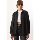 Kadın Oversize%100 Lyocell (Tencel™) Gömlek - Siyah SİYAH