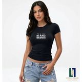 Kadın Özel Tasarım Siyah Bisiklet Yaka Slim Fit Likralı Basic Crop Pamuklu Penye Tişört (Body Tee) - XL