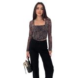 Kadın Paisley Desenli Kare Yaka Bluz – Rust Bloom, siyah, s