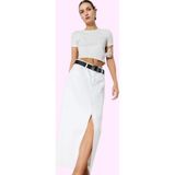 Kadın Pamuk Denim Maxi Etek Düz Desen Normal Bel Casual Stil Günlük Kullanım Modern Tasarım - Beyaz - 42