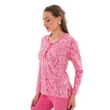 Kadın Pamuk Desenli Patlı Pembe Pijama Takımı 7021