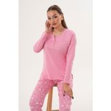 Kadın Pamuk Modal Açık Patlı Pembe Pijama Takımı 7020