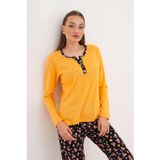 Kadın Pamuk Modal Açık Patlı Sarı Pijama Takımı 7019