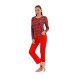 Kadın Pamuk Modal Ekose Önden Düğmeli Kırmızı Pijama Takımı 7013