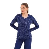 Kadın Pamuk Modal Yıldızlı Açık Patlı Lacivert Pijama Takımı 7005