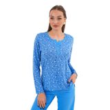 Kadın Pamuk Puantiyeli Açık Patlı Mavi Pijama Takımı 7037