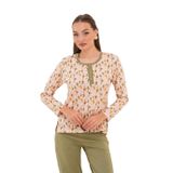 Kadın Pamuk Zeytin Dalı Desenli Patili Yeşil Pijama Takımı 7029