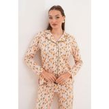 Kadın Pamuk Zeytin Desen Gömlek Yaka Yeşil Pijama Takımı 7032