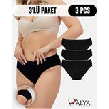 Kadın Pamuklu Bato Külot - 3 Adet Siyah - 3'lü Paket Büyük Beden Dahil Iç Çamaşırı - XL