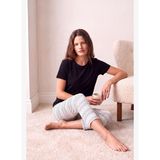 Kadın Pamuklu Beyaz-Siyah Geometrik Desenli Kısa Kollu Bisiklet Yaka 3/4 Altlı Pijama Takımı PJLINA