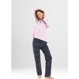 Kadın Pamuklu Bisiklet Yaka Çiçek Baskılı Uzun Kollu Pijama Takımı 9920 Toz Pembe