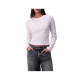 Kadın Pamuklu Bisiklet Yaka Uzun Kollu Beyaz T-Shirt LV047A803G-YAA