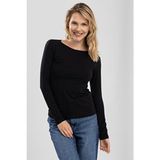 Kadın Pamuklu Bisiklet Yaka Uzun Kollu Penye Basic Body Siyah - 2XL