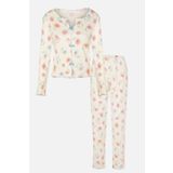 Kadın Pamuklu Çıtır Çiçek Desenli Baby Overloklu Fiyonk Detaylı Uzun Kollu Pijama Takımı KO70142-1 S