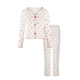 Kadın Pamuklu Çıtır Çiçek Desenli Baby Overloklu Fiyonk Detaylı Uzun Kollu Pijama Takımı KO70142 Çiçek Desenli L