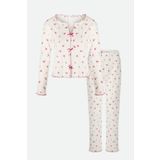 Kadın Pamuklu Çıtır Çiçek Desenli Baby Overloklu Fiyonk Detaylı Uzun Kollu Pijama Takımı KO70142 Çiçek Desenli XL