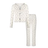 Kadın Pamuklu Çıtır Çiçek Desenli Baby Overloklu Fiyonk Detaylı Uzun Kollu Pijama Takımı S KO70142-3