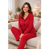 Kadın Pamuklu Çıtır Çiçek Desenli Baby Overloklu Fiyonklu Uzun Kollu Pijama Takımı