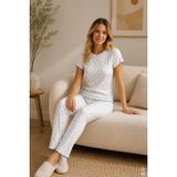 Kadın Pamuklu Çıtır Çiçek Desenli Baby Overloklu Kısa Kollu Pijama Takımı