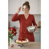 Kadın Pamuklu Dantel ve Kurdele/Fiyonk Detaylı Kaşkorse Renkli Pijama Takımı Kırmızı