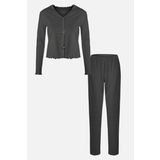 Kadın Pamuklu Dantel ve Kurdele/Fiyonk Detaylı Kaşkorse Renkli Pijama Takımı XL Siyah