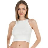 Kadın Pamuklu Fitilli Vücuda Oturan Halter Yaka Esnek Örme Crop Atlet - Ekru - XL