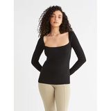 Kadın Pamuklu Kare Yaka Slim Fit Uzun Kollu Siyah Kazak K20K205096-BEH