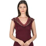 Kadın Pamuklu Modal Saten Yaka Dantelli Atlet - Bordo