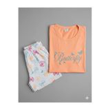 Kadın Pamuklu Penye Kumaş Uzun Kol Pijama Takımı Turuncu S