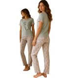Kadın Pamuklu Penye Pijama Takımı – Kısa Kollu Baskılı Üst, Desenli Uzun Alt, 4 Mevsim Rahat Ev Giyimi (Mint, L)