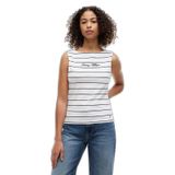 Kadın Pamuklu Regular Fit Yuvarlak Yaka Beyaz-Lacivert T-Shirt WW0WW50947-0A4