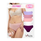 Kadın Pamuklu, Renkli Bato / Hipster Slip Külot- Fuşya, Lila, Gül Kurusu, Somon, Ekru 5'li Paket