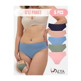 Kadın Pamuklu Renkli Bato / Hipster Slip Külot- Lacivert, Yeşil, Pembe, Pudra, Mavi -5'li Paket